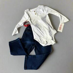 Baby Toddler Cat & Jack 2-Piece Outfit - Jeans and Overalls, New- 18M